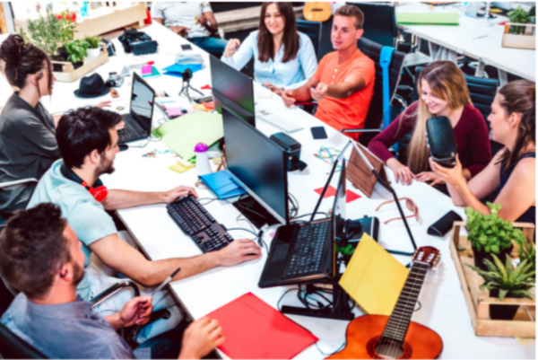 people working around a table